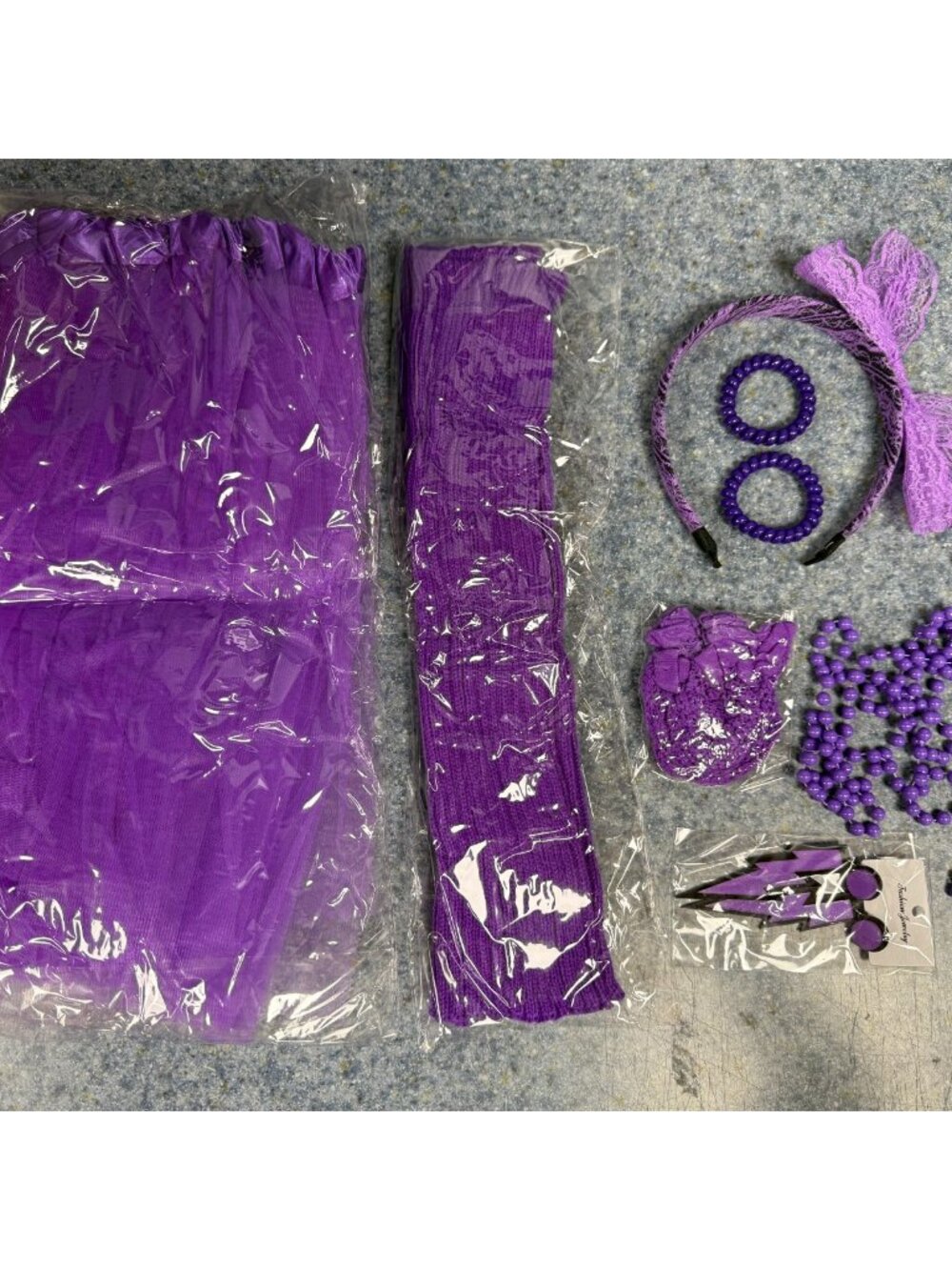 Womens PURPLE  80s Tutu 9pcs Accessories Set themed party costume NEW IN BOX